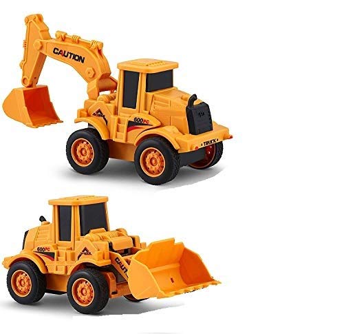 Fun Flow Unbreakable Pull Along Back Excavator Construction Engineering Friction Power,Dumper Trucks Vehicle Baby for Kids,Boys Baby Toys for Kids 3 Years,Transformer Excavator Set of 2.