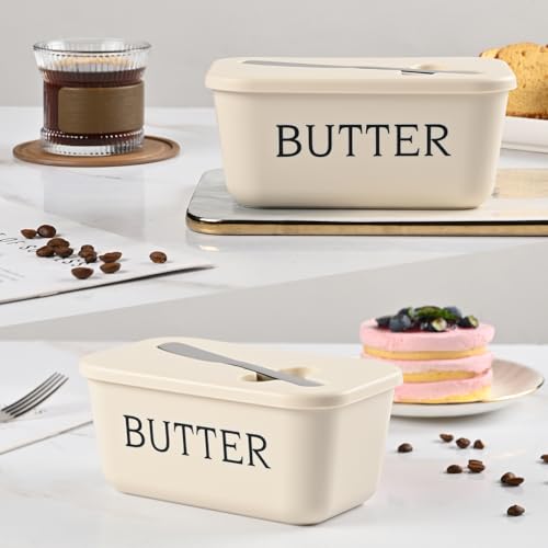 Butter Dish with Lid and Knife for Kitchen Coutertop,Food Grade PP Butter Holder with Cover and Stainless Steel Knife,Large White Butter Conainter - Image 3