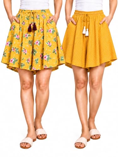 Image of B STORIES Women's Viscose Printed Lounge Culotte Shorts (Pack of 2)