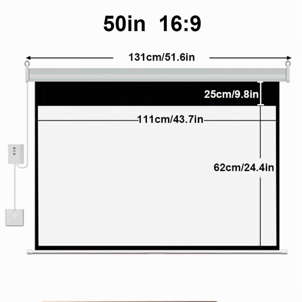Écran de Projection motorisé 50"/60"/72", 16:9 4K, Fixation Murale, pour cinéma intérieur/extérieur (50 pouces/131 cm)