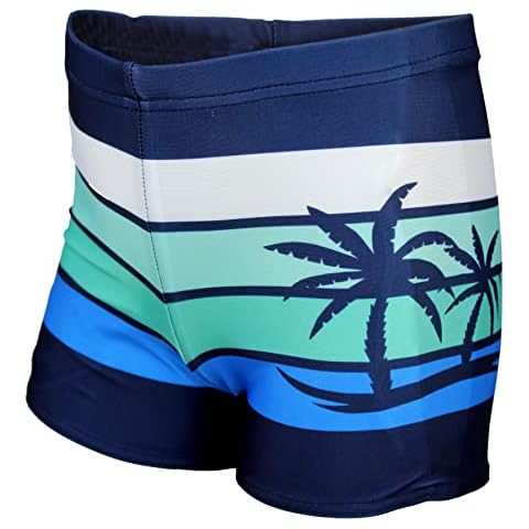 Aquarti Bañador de Niño con Motivo a Rayas, Azul Oscuro/Verde/Palmera Cover