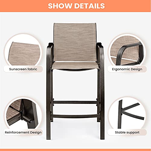 Pellebant Aluminum Outdoor Bar Stool Set Of 2, Patio Counter Height Stools & Bar Chairs All-Weather For Backyard, Pool, Garden, Deck,Brown Frame, 27.5'' Seat Height,270 Lb Capacity-Espresso #TOP3