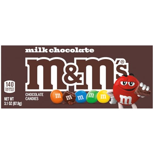 Image of M&M'S Milk Chocolate Candy Theater Box, 3.1 oz Box | M&M'S 3.1 oz theater box candy; milk chocolate candies in a box for movie nights, popcorn, home, office, on the go, snacking