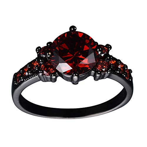 Red Round Garnet 925 Sterling Silver 18KT Black Gold Over Women's Wedding Wedding Engagement Ring For Womens