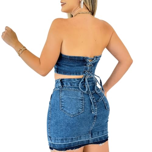 Conjunto Saia e Cropped Jeans Marmorizado (100, jeans marmorizado, 40)