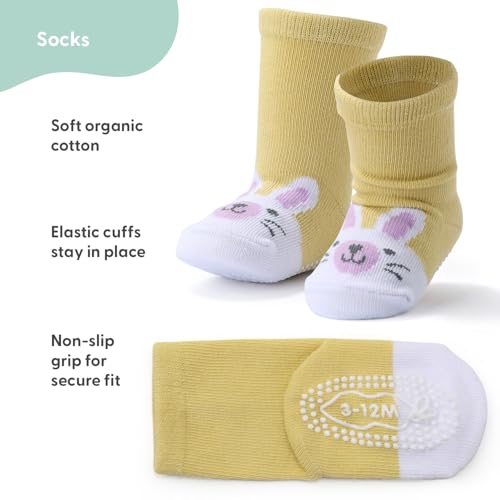 The Peanutshell Organic Baby Girl Socks 0-24 Months Set of 12 - Non-Slip Grip, Soft Cotton Newborn & Toddler Socks - Pastel2