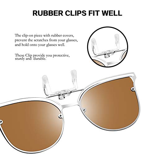 Image of FEISEDY Clip On Polarized Sunglasses Cat Eye Flip for Eyewear Glasses B2436