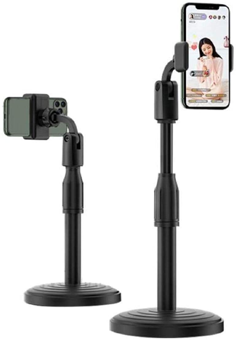 CEUTA® Cell Phone Stand, Height Adjustable 360 Degree Rotating, Desktop Cell Phone Holder for Video Recording YouTube TikTok Live Stream Watching Movies (Black)