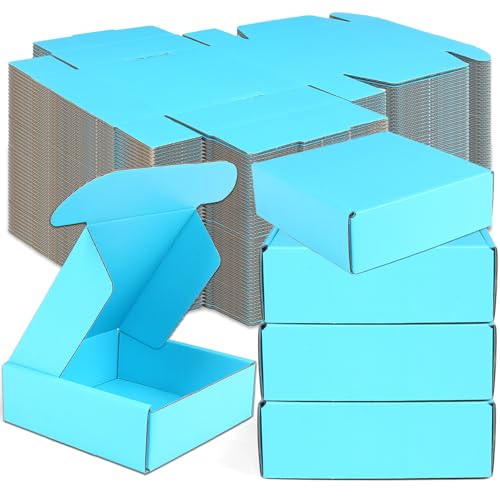Cajas de envío pequeñas, paquete de 50 cajas de cartón corrugado, pequeñas cajas corrugadas para envío, embalaje, manualidades, regalos, regalos, productos, 6 x 4 x 1.6 pulgadas (azul claro)