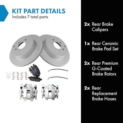 Image of TRQ Rear Brake Pad and Rotor Set Ceramic G Coated Rotors Calipers Compatible with 2013 INFINITI JX35 2014-2017 QX60 2009-2017 Nissan Murano 2013-2017 Pathfinder 2011-2016 Quest