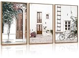 TOARTi Large Italy City Travel Framed Canvas Wall Art Set(16''x24''), Minimalist Modern Cityscape Street Photograph Art Prints, Italian Door and Bicycle Picture Poster for Home Bedroom Living Room