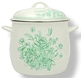 Pioneer Woman 12-Quart Enamel Coated Steel Stock Pot with Lid, Green Floral Design (Agatha)