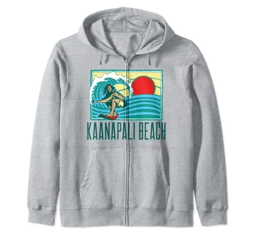 Kaanapali Beach Hawaii Vintage Surfer & Wave Retro Sudadera con Capucha