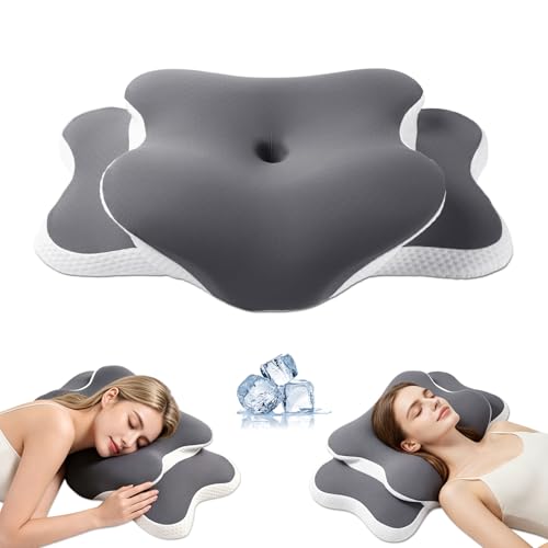 Ergo Pillow for Sleep Apnea, Neck Pain, and Snoring Relief | Cervical Neck Pillow for Neck Pain Relief & Side Sleeper | Orthopedic Memory Foam with Ergonomic Neck Support, Gray, Standard