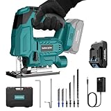 CAMXTOOL Cordless Jig Saw with Battery & Charger, Jigsaw Tool for Makita 18V Battery, with LED Light, Varible Speed, Bevel Angle (0°-45°), 3-Position Orbital Jig Saw for Wood PVC Metal Cutting