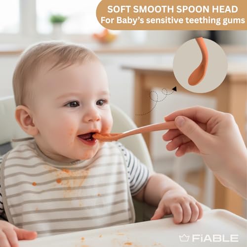 Image of FiABLE Premium 100% Pure Silicone Baby Spoons - Set of 2 Food Grade, BPA Free Spoons for 6months+ | First-Stage Spoons, Soft-tip Easy on Gums I Baby Training Spoon | - Set of 2 Pink&Yellow
