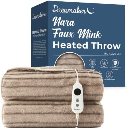Dreamaker Nara Faux Mink Electric Heated Throw Blanket 200x180cm Soft Plush Dense Faux Fur & Flannel...