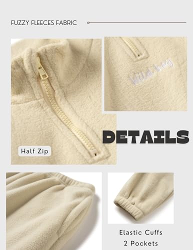 Image of Arshiner Toddler Boy 2 Pieces Fall Winter Clothes Set Letter Embroidery Half Zip Sweatshirt & Pants 3-4T Khaki