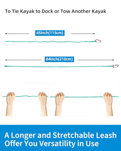 Image of Kayak Paddle Leash with D-Ring Stretchable Bungee Strap Lanyard Rope for SUP Kayaking Boating Canoeing Fishing Pole Rod 4-7 Feet Teal 2 Pack
