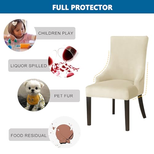 Housse fauteuil à oreilles velours extensible beige et antidérapante - 6
