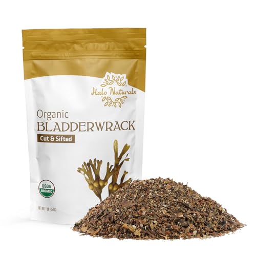 Halo Naturals Organic Bladderwrack Cut & Sifted 1 Pound (Fucus vesiculosus) USDA Certified | Resealable Pouch| Packaged in The USA
