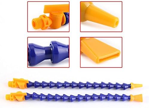 Flexible Coolant Pipe,12Pcs Universal Spray Plastic Water Oil 1/4" PT Thread Hose Flat/Round Nozzle for Lathe CNC with Valve Blue Yellow
