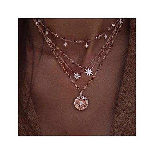 Preisvergleich Produktbild Edary Boho mehrschichtige Quaste Stern Anhänger Halskette Gold Mehrschichtige Halskette Choker Rund Halskette Schmuck verstellbar für Damen und Mädchen