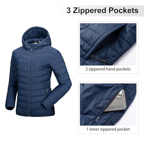 Image of Outdoor Ventures Women's Packable Lightweight Full-Zip Puffer Jacket with Hood Quilted Winter Coat