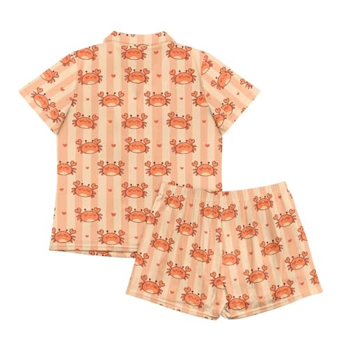 Image of Women's Short Sleeve Sleepwear Button 2 Piece Plus Size Pajamas Casual Soft Stretchy Funny Nightwear with Pockets