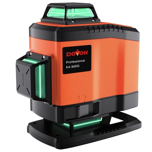 DOVOH 4x360° Laser Level 360 Self Leveling, 16 Line Laser Leveler for Construction Floor Tiling and Ceiling Rechargeable Green Beam 4D Plane Magnetic Bracket Included, K4-360G