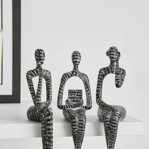 FJS Thinker Sculpture Statue Black Home Decor, Modern Abstract Art Figurines for Bookshelf Desk Office, Decorations for Living Room Accent, Gift for Book Lovers