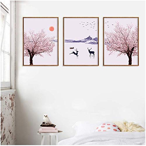 Affiches paysage de montagne et fleurs roses pour déco salon zen et chambre parentale