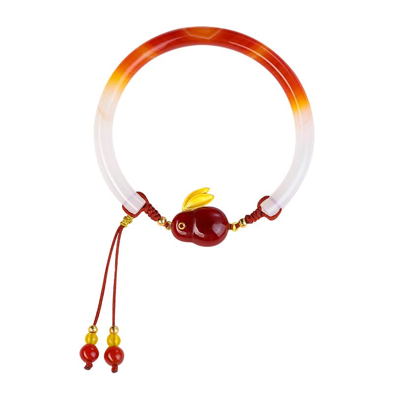 14K Gold Jade Bangle, Agate Rabbit Bangle, Mother's Day, Birthday Gift for Mother, Wife, Girlfriend