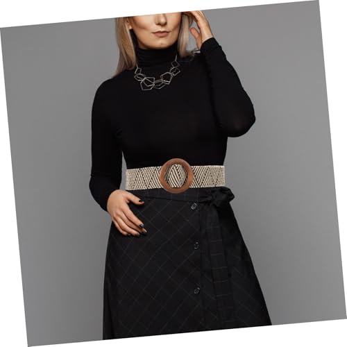 VANZACK Woven Waist Belt Wood Buckle Elastic PP Straw Band for Girls Costumes Fashionable Dress Accessory3
