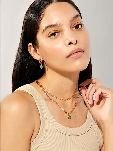 Moonffay Sage Green Jewelry Set For Women,Stainless Steel Paperclip Choker Chain Plated 18K Gold Jewerly Set,Natural Stone Pendant Necklace And Earrings Set Spiritual Jewelry #TOP3