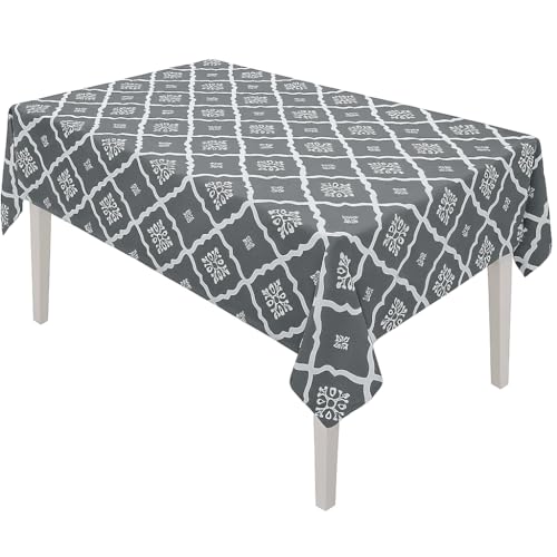Image of Styleys Dining Chair Cover with Table Covers for Kitchen Waterproof Dining Table Cloth (1 Table Cover + 6 Chair Cover, Jaipur Grey, CTSD3165)
