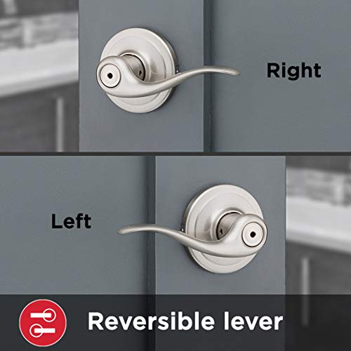 Kwikset Tustin Interior Privacy Door Handle with Lock, Door Lever For Bathroom and Bedroom, Satin Nickel Reversible Keyless Turn Lock, with Microban Protection by Kwikset - Image 4