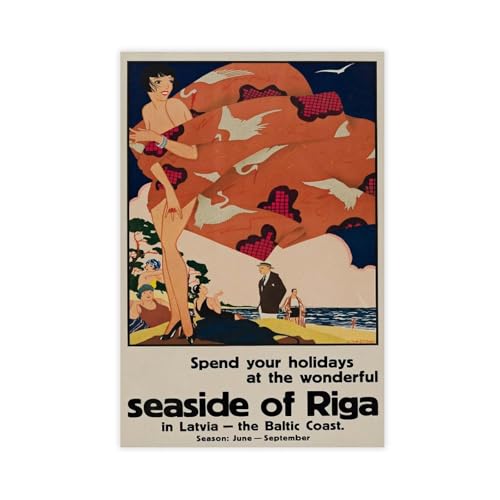 Poster de voyage letton rétro toile déco murale chambre 50x75