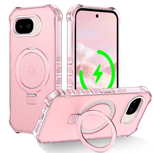 Coque rigide Pixel 10A rose avec anneau pour éviter les chutes