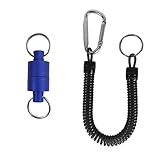 Aventik Magnetic Net Release Ultra-Strong Keychain Fly Fishing Net Retractor with Coiled Lanyard Carabiner Clip (Blue)