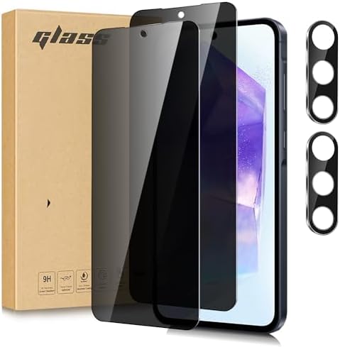 [2+2 Pack for Samsung Galaxy A35 5G Privacy Screen Protector with Camera Lens Protector, Anti-Spy Tempered Glass Film,9H Hardness,Anti-Scratch, Easy Installation (Privacy, Galaxy A35)