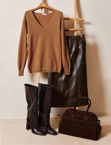 Image of Zeagoo Womens Sweaters Fall Trendy Casual Long Sleeve Shirt Lightweight V Neck Off Shoulder Crochet Pullover Top Outfit