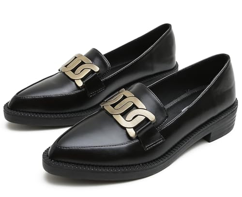 Image of Classic Women's Chunky Loafers Platform Comfortable Slip-On Dressy Business Casual Shoes with Metal
