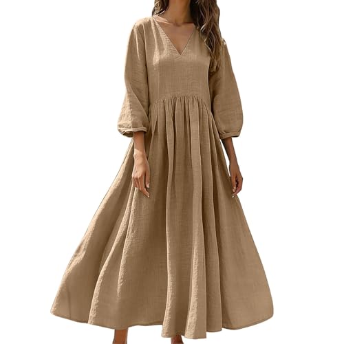 Robe décontractée coton et lin anti-chaleur col en V
