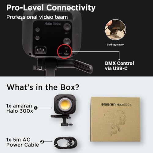 Image of Amaran Halo 300x Bi-Color COB LED Monolight, 305W Continuous Output, 2700K-6500K, 16,200 Lux @ 1m, NFC App Control, Bowens Mount for Studio Photography, Livestreaming & Video Production