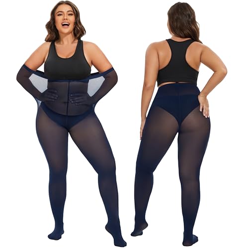 Image of CozyWow Plus Size Tights for Women 80D Soft Solid Color Semi Opaque Pantyhose High Waist 1X 2X 3X 4X