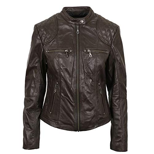 Veste de motard pour femme en cuir véritable coupe-vent et durable
