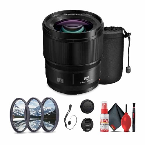 Image of Panasonic Lumix S 85mm f/1.8 Lens (S-S85) Bundle Including: 3-Piece Filter Kit, Lens Caps, Lens Pouch, Cap Keeper, Full Cleaning Kit