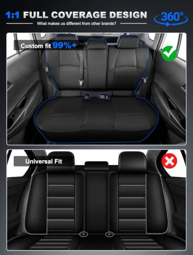 Image of Custom Fit Seat Covers for Toyota Corolla Cross 2022-2026 Full Set | Black Seat Covers, Premium Faux Leather, 5-Piece Set Includes Armrest, Seat Belt, Steering Wheel & Headrest Covers