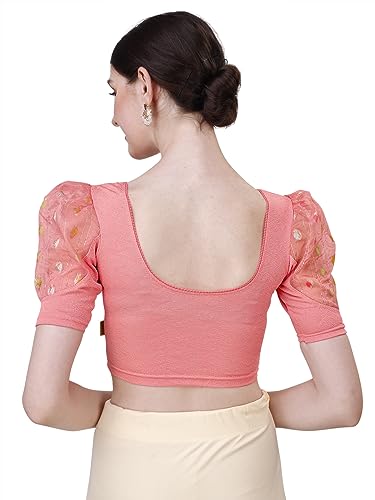 Image of SFT Women's Cotton Lycra Blend Readymade Saree Blouse with Round Neck Half Sleeves Solid Pattern Knit Weave Regular Fit and Pull On Closure